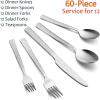 E-far Hammered Silverware Set, 40-Piece Stainless Steel Square Flatware Set for 8, Metal Tableware Cutlery Set Includes Dinner Knives/Forks/Spoons, Modern Design & Mirror Polished – Dishwasher Safe(60-Piece for 12)