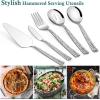 E-far Hammered Slotted Serving Spoons, 4-Piece Stainless Steel Tablespoons Hostess Serving Utensils Set for Catering Buffet Party Wedding Kitchen Restaurant, Dishwasher Safe(5-Piece Serving Utensils Set)