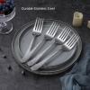 E-far Hammered Slotted Serving Spoons, 4-Piece Stainless Steel Tablespoons Hostess Serving Utensils Set for Catering Buffet Party Wedding Kitchen Restaurant, Dishwasher Safe(4-Piece Serving Forks Set)