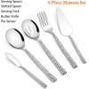 E-far Hammered Slotted Serving Spoons, 4-Piece Stainless Steel Tablespoons Hostess Serving Utensils Set for Catering Buffet Party Wedding Kitchen Restaurant, Dishwasher Safe(5-Piece Serving Utensils Set)