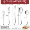 E-far Heavy Duty Silverware Set for 8, 40-Piece Stainless Steel Flatware Cutlery Set, Heavy Weight Metal Eating Utensils Sets for Home Restaurant Weddings, Mirror Polished & Dishwasher Safe