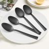 E-far Matte Black Dinner Spoons Set of 12, 7.9 Inch Stainless Steel Soup Spoons Tablespoons for Home, Kitchen or Restaurant, Squared Edge & Dishwasher Safe(7.9 Inches(Black))
