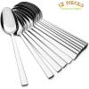 E-far Matte Black Dinner Spoons Set of 12, 7.9 Inch Stainless Steel Soup Spoons Tablespoons for Home, Kitchen or Restaurant, Squared Edge & Dishwasher Safe(6.7 Inches)
