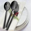E-far Matte Black Serving Utensils Set of 6, Stainless Steel 8.7 Inch Hostess Serving Set Including MetalSlotted Spoons Forks for Party Buffet Catering, Square Edge & Rust Free(Black)