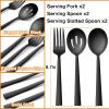 E-far Matte Black Serving Utensils Set of 6, Stainless Steel 8.7 Inch Hostess Serving Set Including MetalSlotted Spoons Forks for Party Buffet Catering, Square Edge & Rust Free(Black)
