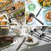 E-far Matte Black Serving Utensils Set of 6, Stainless Steel 8.7 Inch Hostess Serving Set Including MetalSlotted Spoons Forks for Party Buffet Catering, Square Edge & Rust Free(Black)