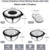 E-far Mixing Bowls Set of 5, Stainless Steel Salad Mixing Bowl with Transparent Lid, Metal Nesting Bowl Attach with 3 Graters for Kitchen Prepping/Serving/Baking/Storage, 4.6/2.6/1.5/1/0.7 QT – Black(Black)
