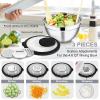 E-far Mixing Bowls Set of 5, Stainless Steel Salad Mixing Bowl with Transparent Lid, Metal Nesting Bowl Attach with 3 Graters for Kitchen Prepping/Serving/Baking/Storage, 4.6/2.6/1.5/1/0.7 QT – Black(Black)