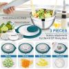 E-far Mixing Bowls Set of 5, Stainless Steel Salad Mixing Bowl with Transparent Lid, Metal Nesting Bowl Attach with 3 Graters for Kitchen Prepping/Serving/Baking/Storage, 4.6/2.6/1.5/1/0.7 QT – Black(Teal Blue)