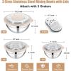 E-far Mixing Bowls Set of 5, Stainless Steel Salad Mixing Bowl with Transparent Lid, Metal Nesting Bowl Attach with 3 Graters for Kitchen Prepping/Serving/Baking/Storage, 4.6/2.6/1.5/1/0.7 QT – Black(Khaki)