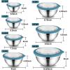 E-far Mixing Bowls Set of 7, Stainless Steel Mixing Bowls with Airtight Clear Lids, Metal Nesting Bowls for Kitchen Prep, Baking, Serving, Dishwasher Safe, Size 4.6, 3.5, 3, 2, 1.5, 1, 0.7QT, Black(Blue)