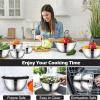 E-far Mixing Bowls Set of 7, Stainless Steel Mixing Bowls with Airtight Clear Lids, Metal Nesting Bowls for Kitchen Prep, Baking, Serving, Dishwasher Safe, Size 4.6, 3.5, 3, 2, 1.5, 1, 0.7QT, Black(Black)