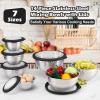 E-far Mixing Bowls Set of 7, Stainless Steel Mixing Bowls with Airtight Clear Lids, Metal Nesting Bowls for Kitchen Prep, Baking, Serving, Dishwasher Safe, Size 4.6, 3.5, 3, 2, 1.5, 1, 0.7QT, Black(Black)