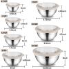 E-far Mixing Bowls Set of 7, Stainless Steel Mixing Bowls with Airtight Clear Lids, Metal Nesting Bowls for Kitchen Prep, Baking, Serving, Dishwasher Safe, Size 4.6, 3.5, 3, 2, 1.5, 1, 0.7QT, Black(Khaki)