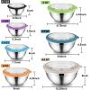 E-far Mixing Bowls Set of 7, Stainless Steel Mixing Bowls with Airtight Clear Lids, Metal Nesting Bowls for Kitchen Prep, Baking, Serving, Dishwasher Safe, Size 4.6, 3.5, 3, 2, 1.5, 1, 0.7QT, Black(Multicolor)