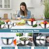 E-far Mixing Bowls Set of 7, Stainless Steel Mixing Bowls with Airtight Clear Lids, Metal Nesting Bowls for Kitchen Prep, Baking, Serving, Dishwasher Safe, Size 4.6, 3.5, 3, 2, 1.5, 1, 0.7QT, Black(Blue)