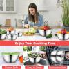 E-far Mixing Bowls Set of 7, Stainless Steel Mixing Bowls with Airtight Clear Lids, Metal Nesting Bowls for Kitchen Prep, Baking, Serving, Dishwasher Safe, Size 4.6, 3.5, 3, 2, 1.5, 1, 0.7QT, Black(Multicolor)