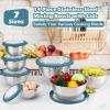 E-far Mixing Bowls Set of 7, Stainless Steel Mixing Bowls with Airtight Clear Lids, Metal Nesting Bowls for Kitchen Prep, Baking, Serving, Dishwasher Safe, Size 4.6, 3.5, 3, 2, 1.5, 1, 0.7QT, Black(Blue)