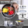 E-far Mixing Bowls with Lids Set, 15PCS Stainless Steel Mixing Nesting Bowl with Colander & 3 Metal Grater for Kitchen Prep/Baking/Storage, Non-Slip Bottom & Airtight Lid, 4.6, 3, 1.5, 1, 0.7QT, Khaki(Black)