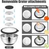 E-far Mixing Bowls with Lids Set, 15PCS Stainless Steel Mixing Nesting Bowl with Colander & 3 Metal Grater for Kitchen Prep/Baking/Storage, Non-Slip Bottom & Airtight Lid, 4.6, 3, 1.5, 1, 0.7QT, Khaki(Black)