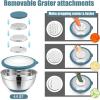 E-far Mixing Bowls with Lids Set, 15PCS Stainless Steel Mixing Nesting Bowl with Colander & 3 Metal Grater for Kitchen Prep/Baking/Storage, Non-Slip Bottom & Airtight Lid, 4.6, 3, 1.5, 1, 0.7QT, Khaki(Blue)