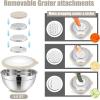 E-far Mixing Bowls with Lids Set, 15PCS Stainless Steel Mixing Nesting Bowl with Colander & 3 Metal Grater for Kitchen Prep/Baking/Storage, Non-Slip Bottom & Airtight Lid, 4.6, 3, 1.5, 1, 0.7QT, Khaki(Khaki)