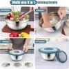 E-far Mixing Bowls with Lids Set, 15PCS Stainless Steel Mixing Nesting Bowl with Colander & 3 Metal Grater for Kitchen Prep/Baking/Storage, Non-Slip Bottom & Airtight Lid, 4.6, 3, 1.5, 1, 0.7QT, Khaki(Blue)