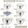 E-far Mixing Bowls with Lids Set, 15PCS Stainless Steel Mixing Nesting Bowl with Colander & 3 Metal Grater for Kitchen Prep/Baking/Storage, Non-Slip Bottom & Airtight Lid, 4.6, 3, 1.5, 1, 0.7QT, Khaki(Khaki)