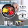 E-far Mixing Bowls with Lids Set, 15PCS Stainless Steel Mixing Nesting Bowl with Colander & 3 Metal Grater for Kitchen Prep/Baking/Storage, Non-Slip Bottom & Airtight Lid, 4.6, 3, 1.5, 1, 0.7QT, Khaki(Blue)