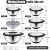 E-far Mixing Bowls with Lids Set, 15PCS Stainless Steel Mixing Nesting Bowl with Colander & 3 Metal Grater for Kitchen Prep/Baking/Storage, Non-Slip Bottom & Airtight Lid, 4.6, 3, 1.5, 1, 0.7QT, Khaki(Black)