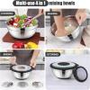 E-far Mixing Bowls with Lids Set, 15PCS Stainless Steel Mixing Nesting Bowl with Colander & 3 Metal Grater for Kitchen Prep/Baking/Storage, Non-Slip Bottom & Airtight Lid, 4.6, 3, 1.5, 1, 0.7QT, Khaki(Black)