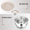 E-far Mixing Bowls with Lids Set of 5, Stainless Steel Mixing Bowls Metal Nesting Bowls with Airtight Lids, Non-toxic & Dishwasher Safe, Great for Cooking, Baking, Serving – Size 0.7/1/1.5/3/4.6QT(Khaki)