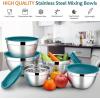 E-far Mixing Bowls with Lids Set of 5, Stainless Steel Mixing Bowls Metal Nesting Bowls with Airtight Lids, Non-toxic & Dishwasher Safe, Great for Cooking, Baking, Serving – Size 0.7/1/1.5/3/4.6QT(Teal Blue)