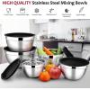 E-far Mixing Bowls with Lids Set of 5, Stainless Steel Mixing Bowls Metal Nesting Bowls with Airtight Lids, Non-toxic & Dishwasher Safe, Great for Cooking, Baking, Serving – Size 0.7/1/1.5/3/4.6QT(Black)