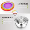 E-far Mixing Bowls with Lids Set of 5, Stainless Steel Mixing Bowls Metal Nesting Bowls with Airtight Lids, Non-toxic & Dishwasher Safe, Great for Cooking, Baking, Serving – Size 0.7/1/1.5/3/4.6QT(Colorful)