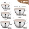 E-far Mixing Bowls with Lids Set of 5, Stainless Steel Mixing Bowls Metal Nesting Bowls with Airtight Lids, Non-toxic & Dishwasher Safe, Great for Cooking, Baking, Serving – Size 0.7/1/1.5/3/4.6QT(Khaki)