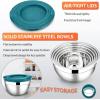 E-far Mixing Bowls with Lids Set of 5, Stainless Steel Mixing Bowls Metal Nesting Bowls with Airtight Lids, Non-toxic & Dishwasher Safe, Great for Cooking, Baking, Serving – Size 0.7/1/1.5/3/4.6QT(Teal Blue)