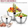 E-far Mixing Bowls with Lids Set of 5, Stainless Steel Mixing Bowls Metal Nesting Bowls with Airtight Lids, Non-toxic & Dishwasher Safe, Great for Cooking, Baking, Serving – Size 0.7/1/1.5/3/4.6QT(Black)