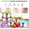 E-far Mixing Bowls with Lids Set of 5, Stainless Steel Mixing Bowls Metal Nesting Bowls with Airtight Lids, Non-toxic & Dishwasher Safe, Great for Cooking, Baking, Serving – Size 0.7/1/1.5/3/4.6QT(Colorful)