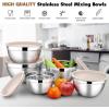 E-far Mixing Bowls with Lids Set of 5, Stainless Steel Mixing Bowls Metal Nesting Bowls with Airtight Lids, Non-toxic & Dishwasher Safe, Great for Cooking, Baking, Serving – Size 0.7/1/1.5/3/4.6QT(Khaki)