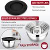 E-far Mixing Bowls with Lids Set of 5, Stainless Steel Mixing Bowls Metal Nesting Bowls with Airtight Lids, Non-toxic & Dishwasher Safe, Great for Cooking, Baking, Serving – Size 0.7/1/1.5/3/4.6QT(Black)