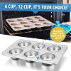 E-far Muffin Pan Set of 2, Stainless Steel Muffin Pan Tin for Baking, 6-Cup Metal Cupcake Pan Tray, Non-toxic & Healthy, Oven & Dishwasher Safe, Regular Size – 11.44 x 7.12 x 1.25 Inch(2)