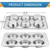 E-far Muffin Pan Set of 2, Stainless Steel Muffin Pan Tin for Baking, 6-Cup Metal Cupcake Pan Tray, Non-toxic & Healthy, Oven & Dishwasher Safe, Regular Size – 11.44 x 7.12 x 1.25 Inch(2)