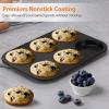 E-far Muffin Top Pan Set of 2, Nonstick 6-Cavity Shallow Cupcake Pan for Baking Whoopie Pie, Yorkshire Pudding, Eggs, Cornbread, Drop Cookies, Easy Release & Clean, 3-Inch Standard Size(Muffin Top Pan)