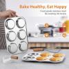 E-far Muffin Top Pan Set of 2, Stainless Steel 6-Cavity Shallow Cupcake Pan for Baking Whoopie Pie, Yorkshire Pudding, Eggs, Cornbread, Drop Cookies, Non-toxic & Standard Size, Oven & Dishwasher Safe(2)