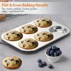 E-far Muffin Top Pan Set of 2, Stainless Steel 6-Cavity Shallow Cupcake Pan for Baking Whoopie Pie, Yorkshire Pudding, Eggs, Cornbread, Drop Cookies, Non-toxic & Standard Size, Oven & Dishwasher Safe(3)