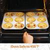 E-far Muffin Top Pan Set of 2, Stainless Steel 6-Cavity Shallow Cupcake Pan for Baking Whoopie Pie, Yorkshire Pudding, Eggs, Cornbread, Drop Cookies, Non-toxic & Standard Size, Oven & Dishwasher Safe(1)