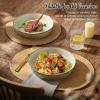 E-far Pasta Bowls, 34oz Stoneware Bowl Plate for Dinner Serving Soup Salad, Wide & Shallow Large Ceramic Pasta Plate Set of 4, Microwave & Dishwasher Safe, Speckled White, 8.7”(Sandy Khaki)