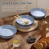 E-far Pasta Bowls, 34oz Stoneware Bowl Plate for Dinner Serving Soup Salad, Wide & Shallow Large Ceramic Pasta Plate Set of 4, Microwave & Dishwasher Safe, Speckled White, 8.7”(Ocean Blue)