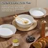 E-far Pasta Bowls, 34oz Stoneware Bowl Plate for Dinner Serving Soup Salad, Wide & Shallow Large Ceramic Pasta Plate Set of 4, Microwave & Dishwasher Safe, Speckled White, 8.7”(Speckled White)